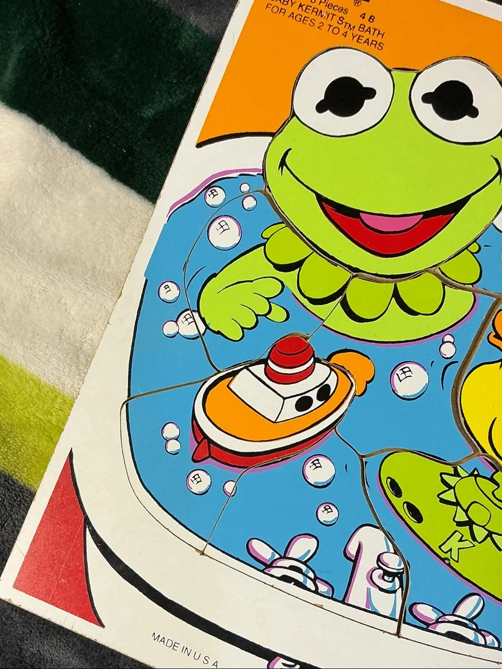 Vintage 1993 Playskool Wooden Puzzle Baby Kermit Bath Time 8 Piece Toy 265-2